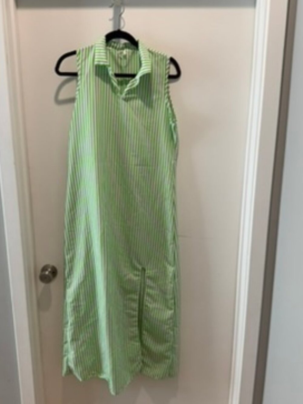Lime Green Striped Polo Midi Dress Size M